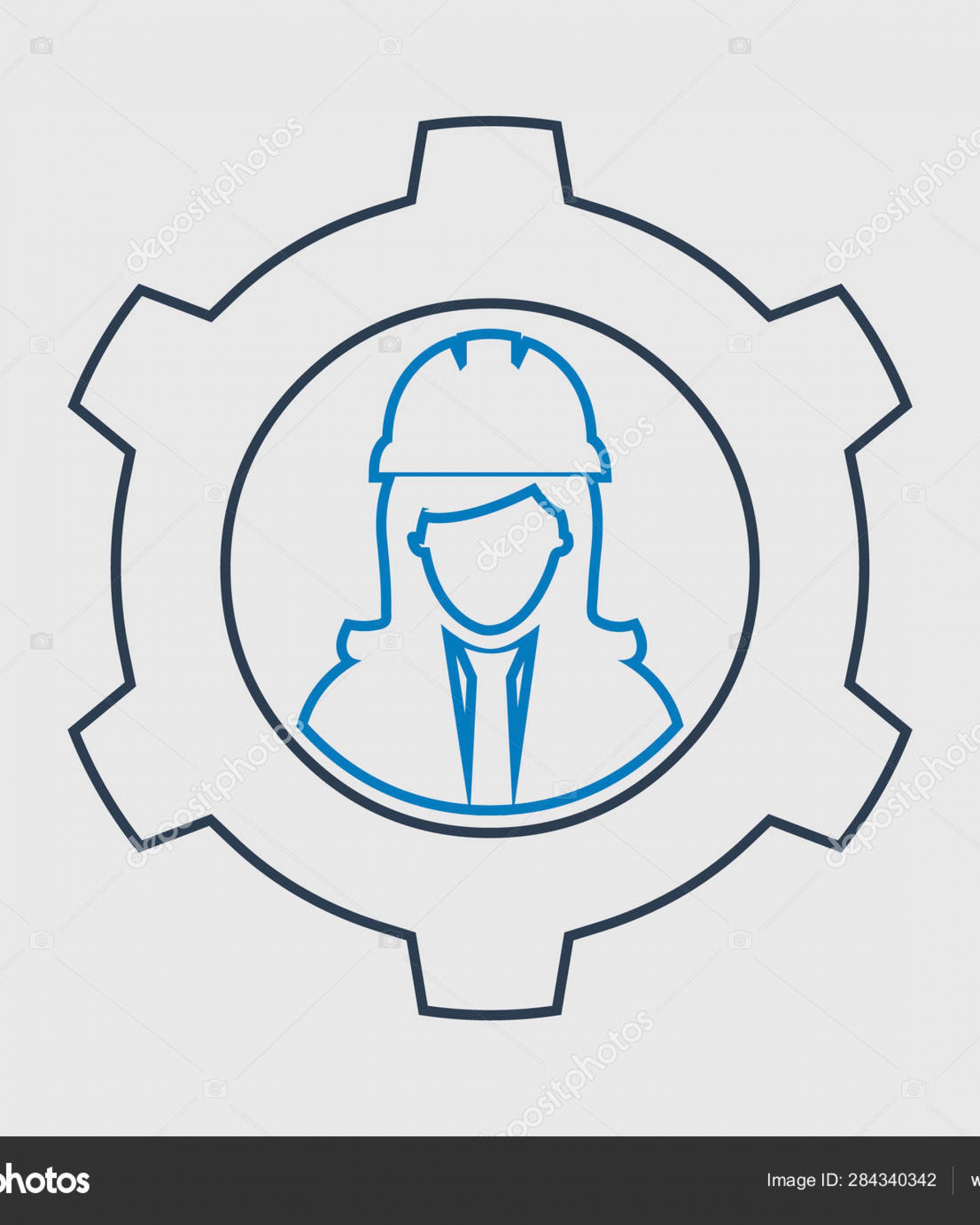 Mechanical Engineer line Icon. Female Symbol with Gear Sign